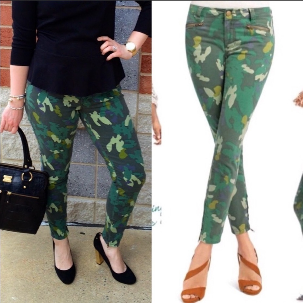 Cabi Camo Clover Green Skinny Ankle Zipper Jeans 0